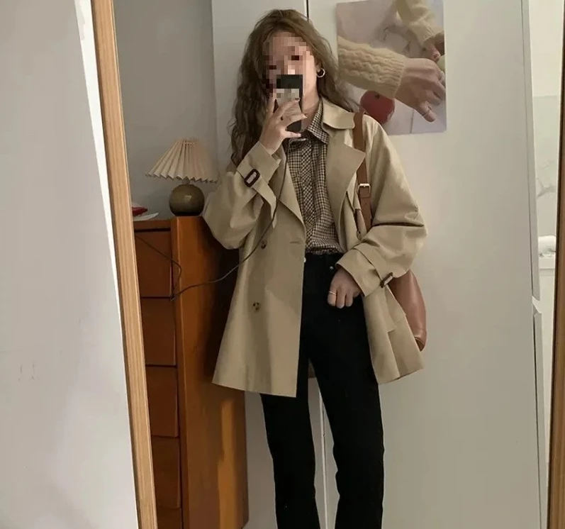 

Women's Spring Autumn Style Cropped Jacket Loose Fit Versatile British Style Petite Top