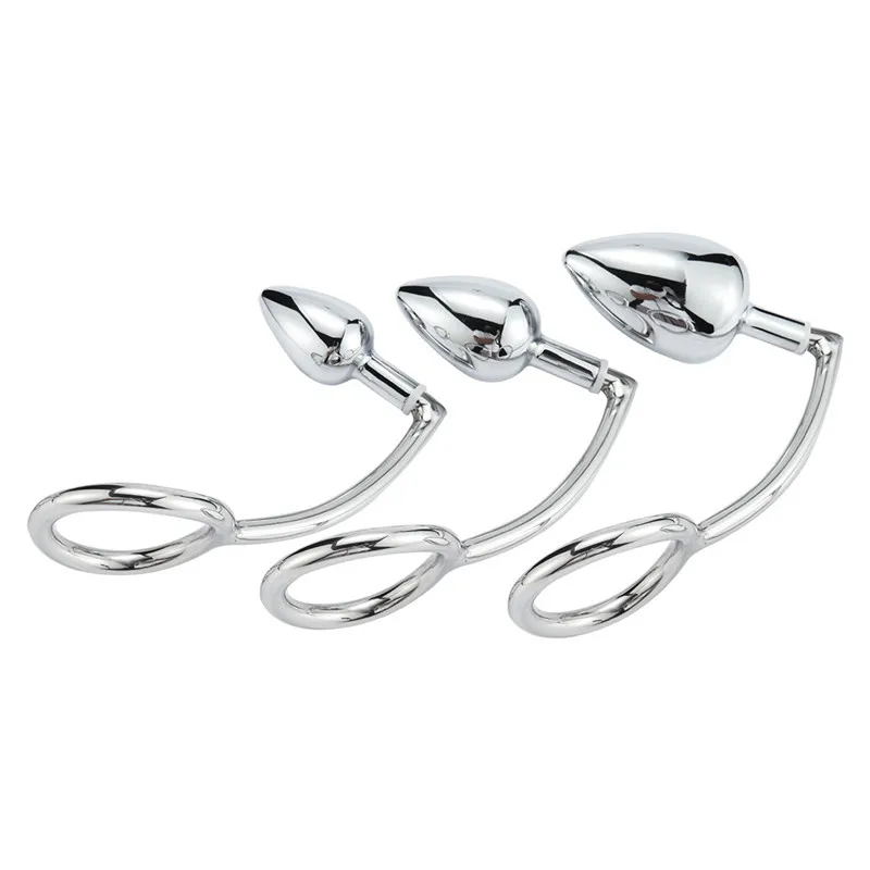 40/45/50mm Metal Anal Hook with Penis Ring for male Anal Plug Penis Chastity Lock Fetish Cock Ring Sex Toys for Men