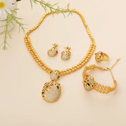 JRH Elegant Women's Jewelry Set with Colored Gemstones Necklace Earrings Ring And Bracelet Romantic Wedding Gift for Party
