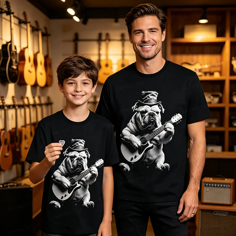 Lustiges Rockstar-Bulldoggen-T-Shirt mit Gitarrenspiel, Y2k-Humor, Tier-Musik-Grafik, Punk-Spaß, Rock-Hund, Streetwear-Kleidung, T-Shirt – Detail 5