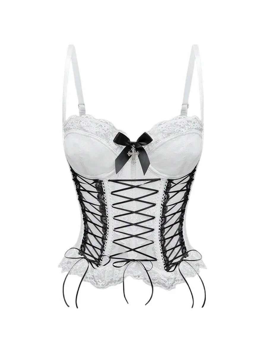 Orevena Gothic Ärmelloses Spitzen-Top für Damen, Y2K Slim Camisole, lässige Party- und Alltagsmode, Tops für scharfe Mädchen, koreanische Mode-T-Shirts – Detail 4