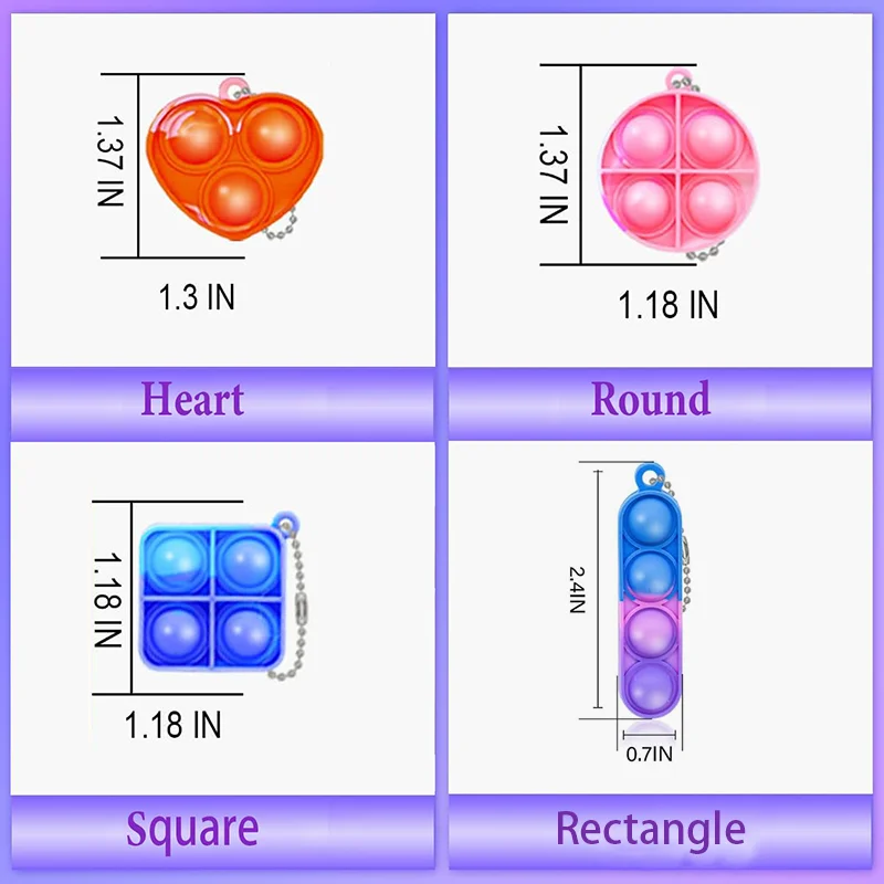 Mini Pop Fidget Keychain Stress Relief Toys for Kids Birthday Party Favors Classroom Prizes Goodie Bag Fillers Pinata Gift