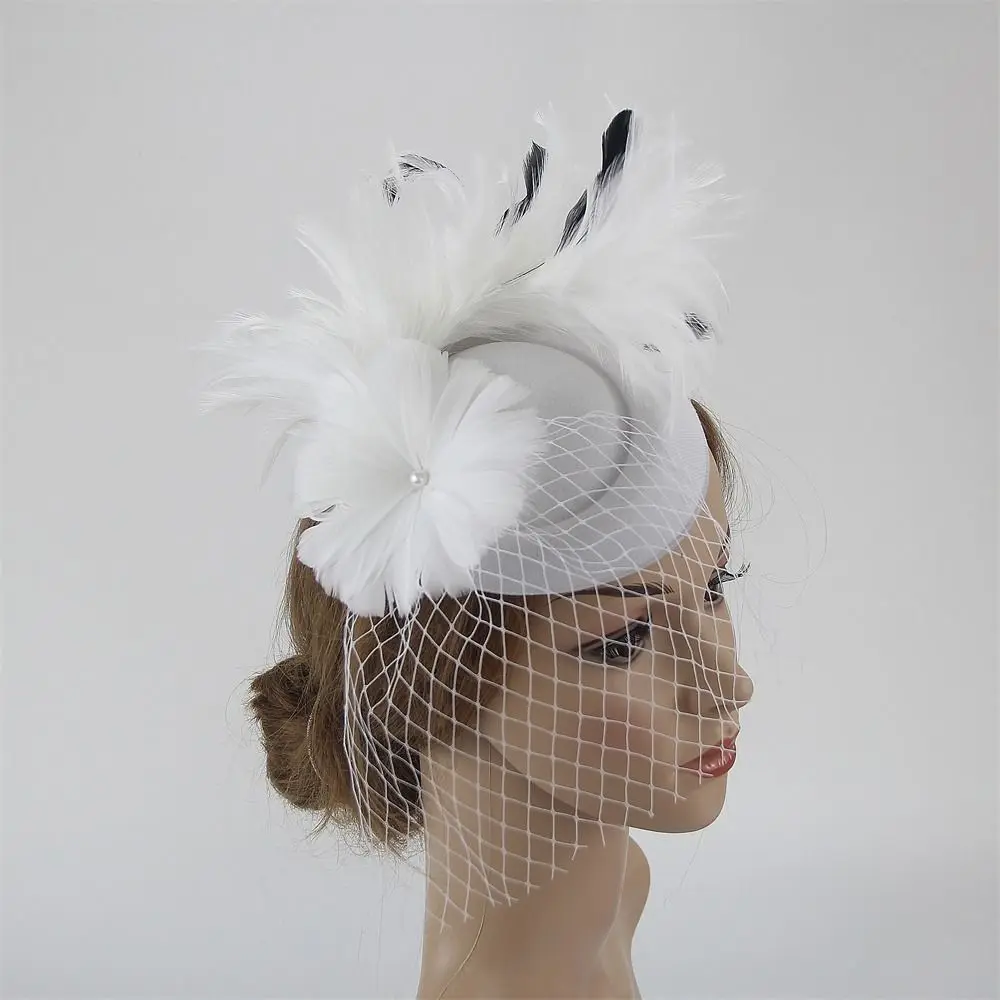 Fashion Clip Hair Accessories Mesh Feather Fascinators Flower Hats Party Headwear Bridal Wedding Headband