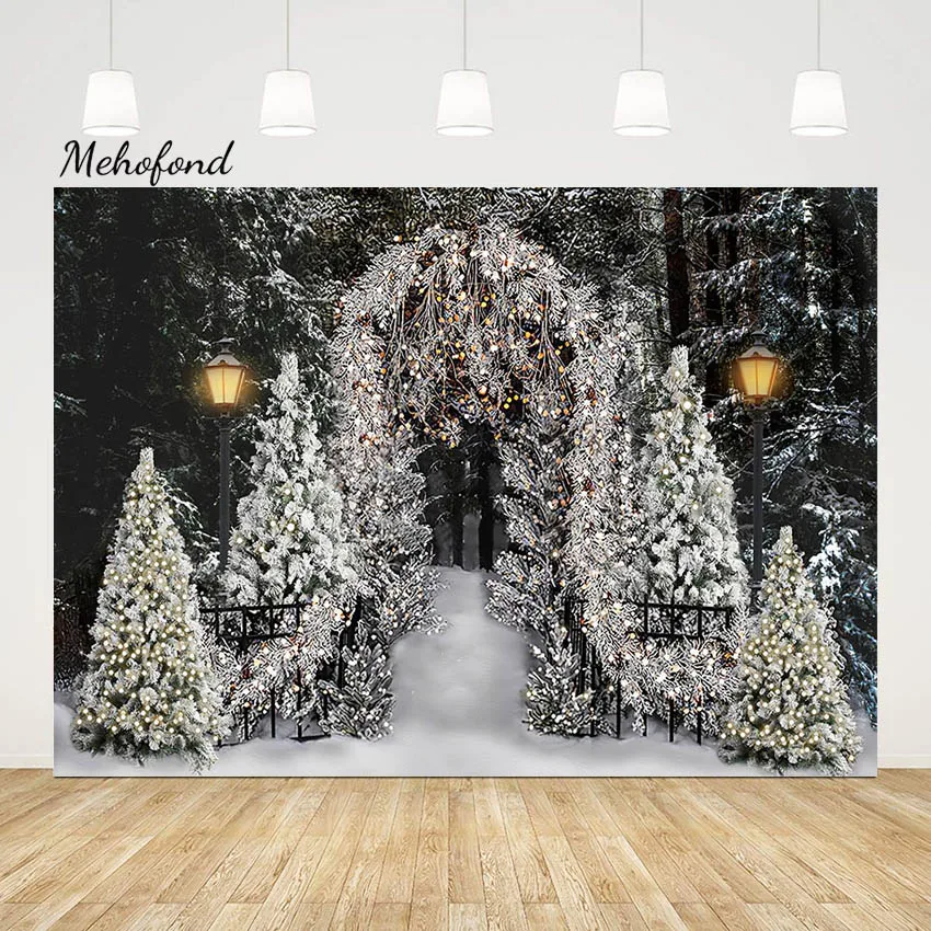 Mehofond Christmas Forest Photo Backdrop Snowy Pine Trees Glitter Child Birthday Background Landscape Party Photography Props