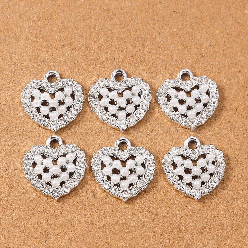 

10pcs Cute Pearl Rhinestones Love Heart Pendant Charms for Jewelry Making Necklace Earrings Bracelet DIY Handmade Accessories