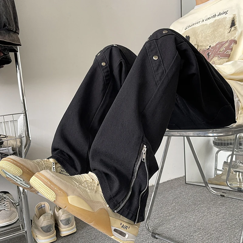 

Мужские джинсы свободного кроя с заклепками в американском стиле, молодежные, трендовые, прямые, свободные, в стиле High Street