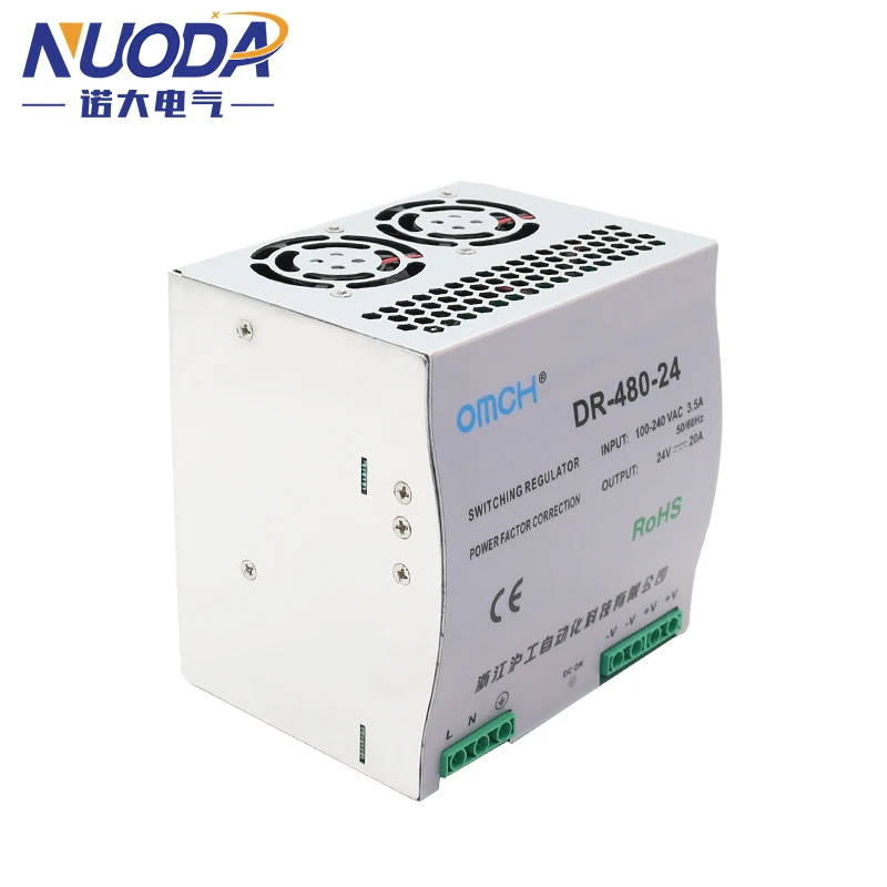 Imagem -02 - Fonte de Alimentação de Comutação Industrial Transformador de Proteção de Sobrecarga Único Trilho Din 12v 24v 36v 48v Saída Dr480