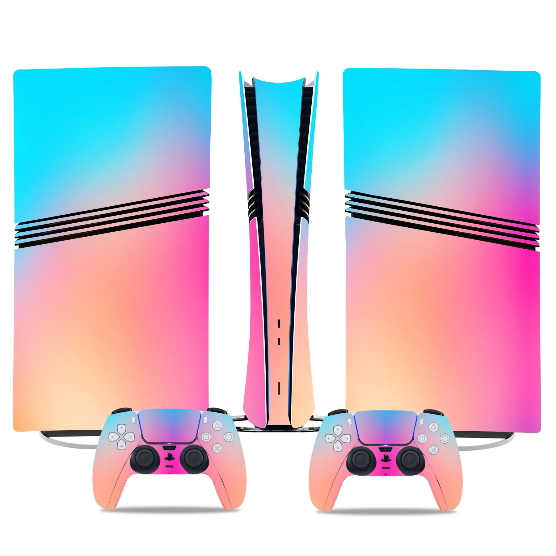 For PS5 Pro: Psychedelic Gradient Color Skin Sticker for Console & Controller, PVC Air-release, Easy to Stick & Remove