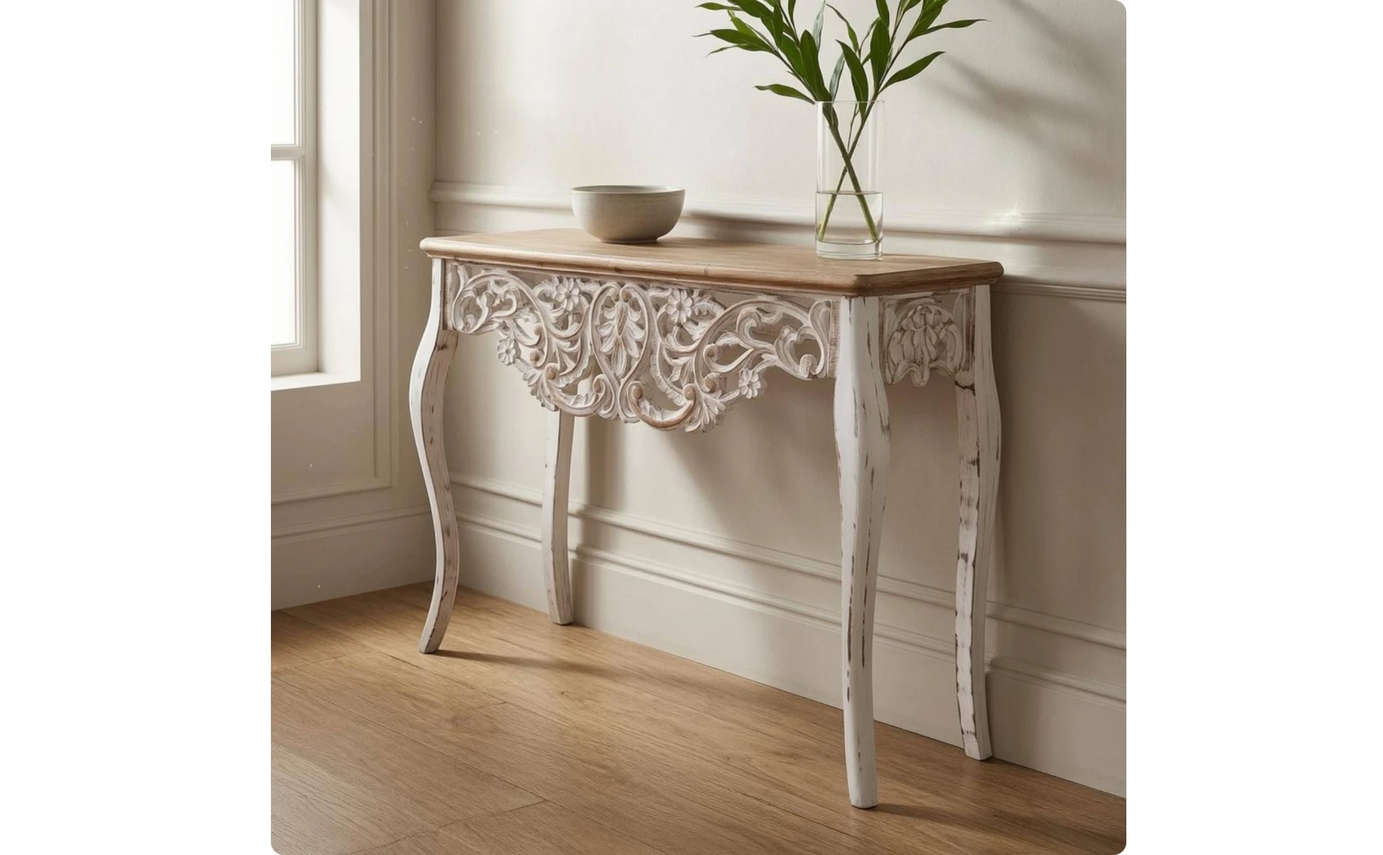 French Vintage Console Table Rectangular Solid Wood Top Wood Console Table Furniture Piece Cabriole Legs for Entryway French Vintage Console Table Rectangular Solid Wood Top Wood Console Table Furniture Piece Cabriole Legs for Entryway