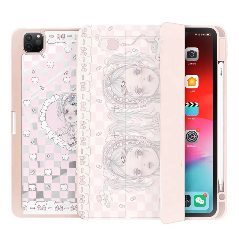 Original pink case, suitable for ipad, three-fold, acrylic material case