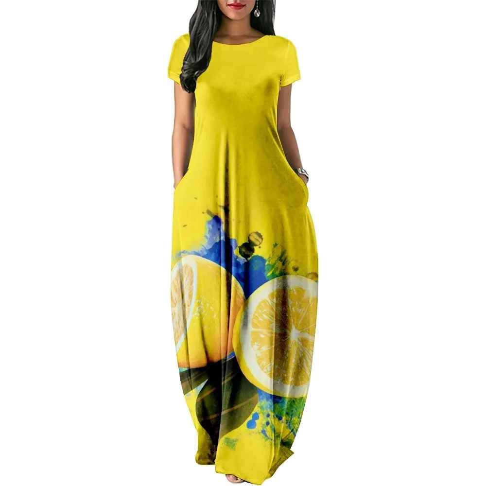 

Summer Dress 2024 Hawaiian Fresh Fruit Print Maxi Dress Streetwear Women Luxury Beach Stylish Party Robe Holiday Girl Vestido