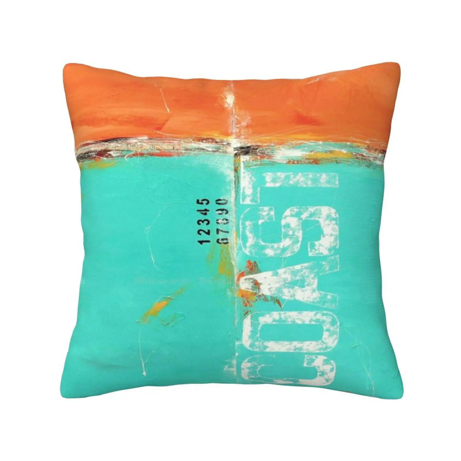 Fragile Coast Pillowslip Pillowcase Contemporary Coastal Abstract Impressionism Beach Landscape Seascape Orange Turquoise Teal