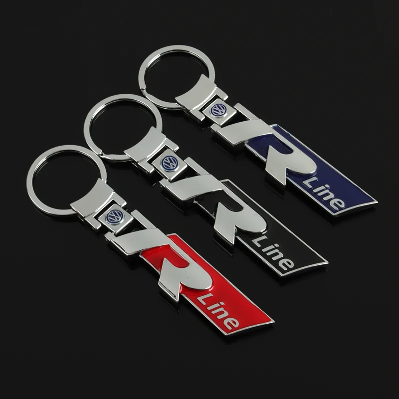 1pcs Metal Car Keychain Pendant Double sided Key Ring Chain for Volkswagen VW R line Golf 7 MK7 Golf 6 MK6 Tiguan Polo CC Jetta