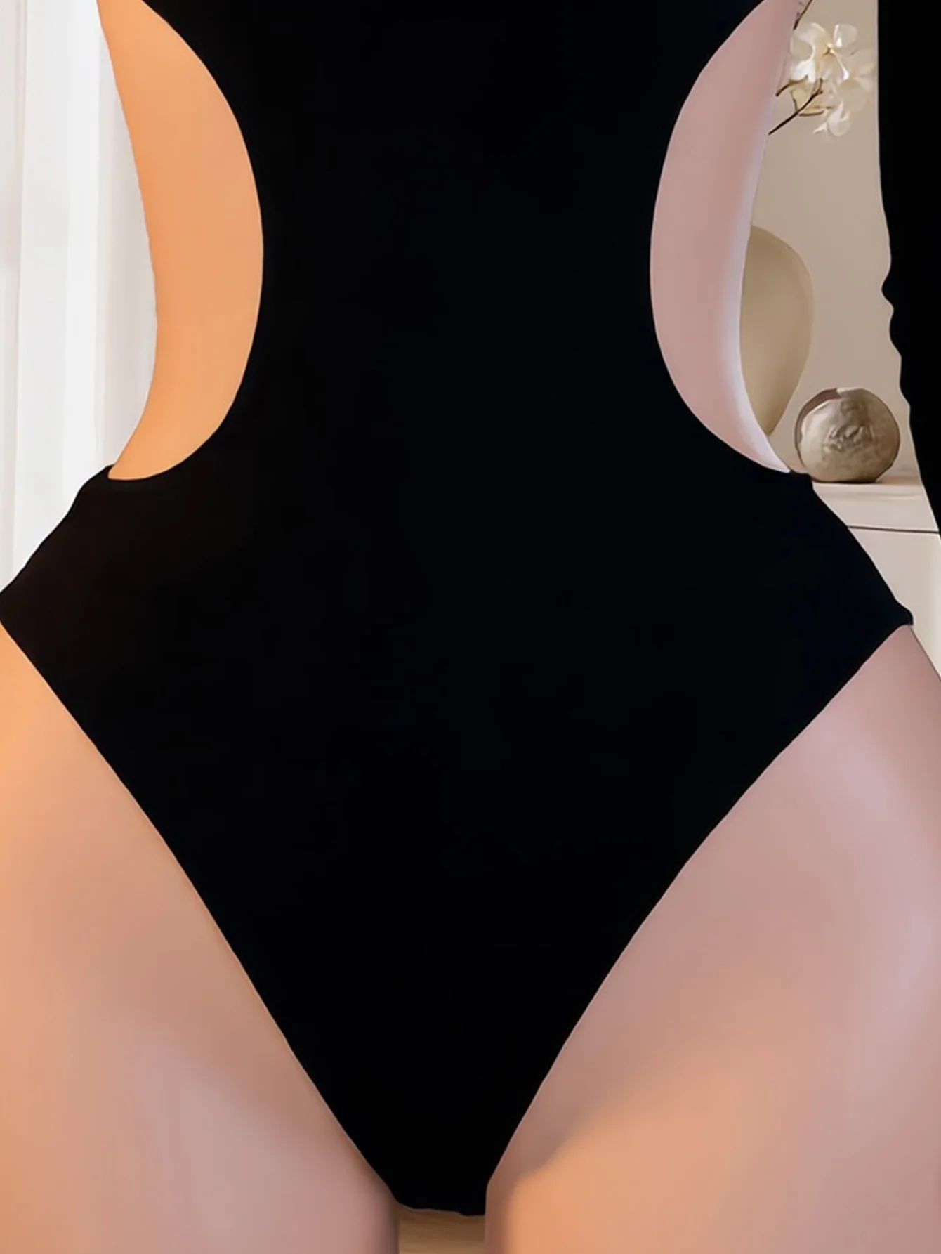 Women One Shoulder Long Sleeve Bodysuit Backless Double Waist Hollow Out Slim Sexy Lingerie Nightwear For Dating, Fit 88-132 Lbs view 5