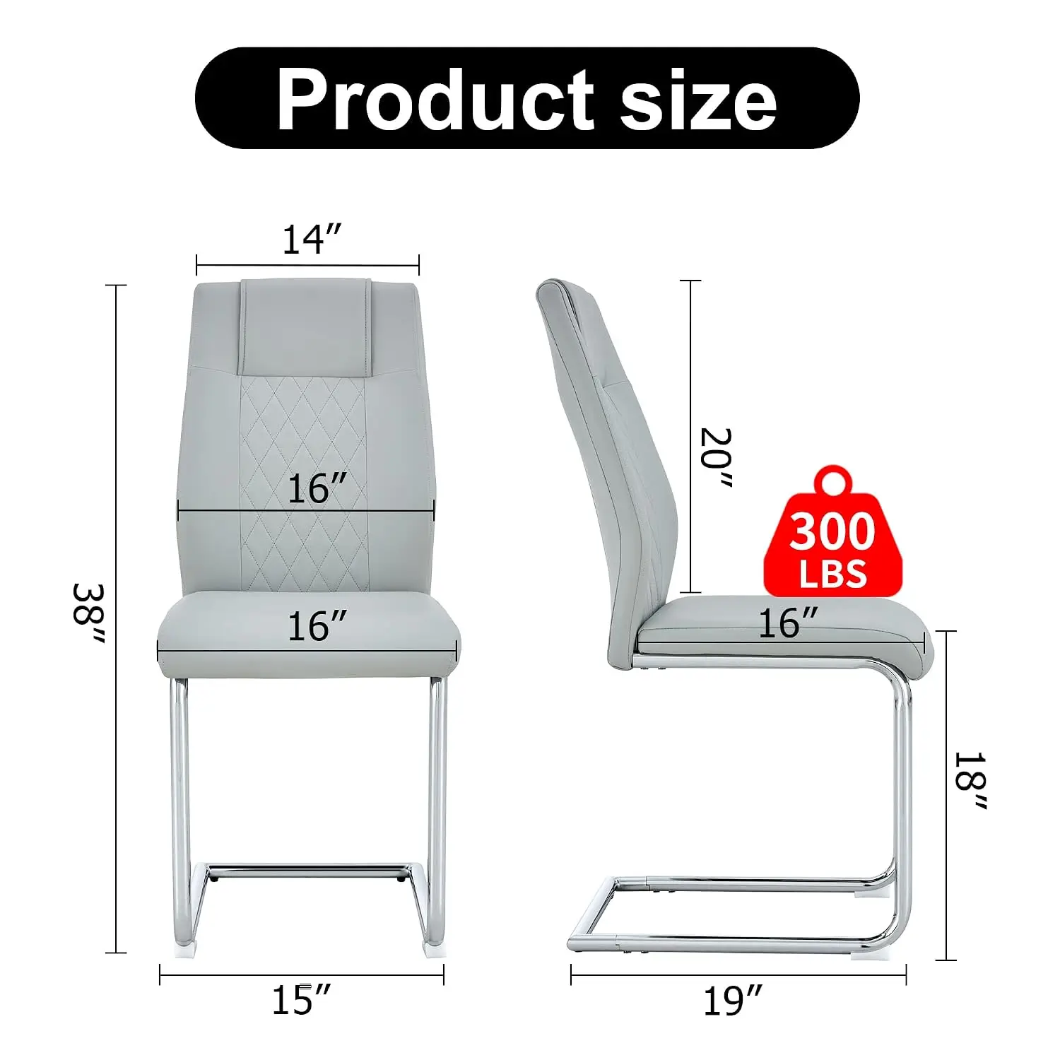 Modern & Elegance Design, Light Gray Faux Leather with Plated Chrome Metal Frame, Modern Kitchen Chairs with Padded Seat High