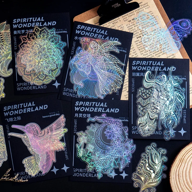10 Pcs Mandala Themed PET Sticker Pack Handbook Decorative Label Stickers Album DIY Scrapbooking Background Craft Stationery