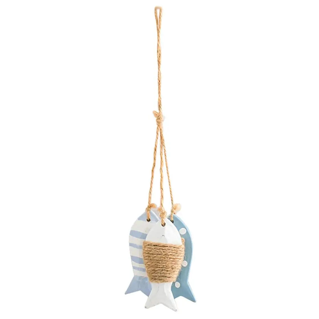 Wooden 3pcs Fishes Hanging Ornament,Mediterranean for Wall ,Approach