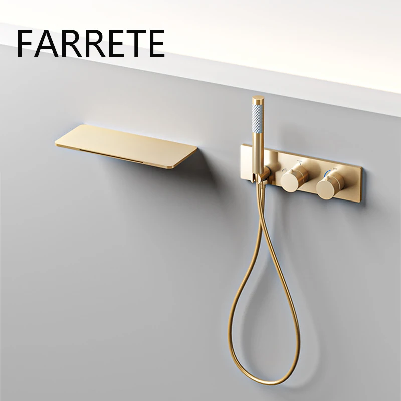 FARRETE concealed bathtub faucet cold and hot full copper gun gray built-in wall-mounted two-function waterfall showerhead set