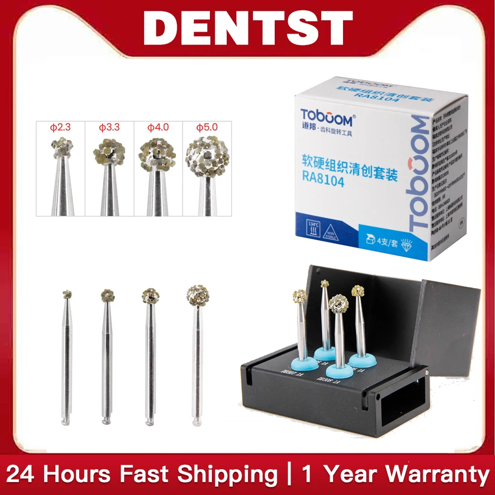 

Набор алмазных боров Dental RA8104 для дегрануляции гнезд, остеосепсиса, удаления мягких тканей после экстракции, диаметр Φ2.2-5.0мм