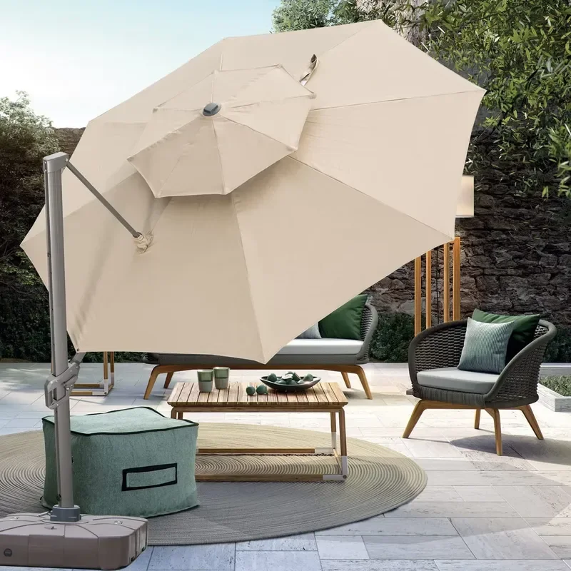[280 Grams Canopy Polyester]CE+MSDS+ISO+EORI Certificates Popular Solar LED Outdoor Parasol AL Pole 360° Rotated Wholesale