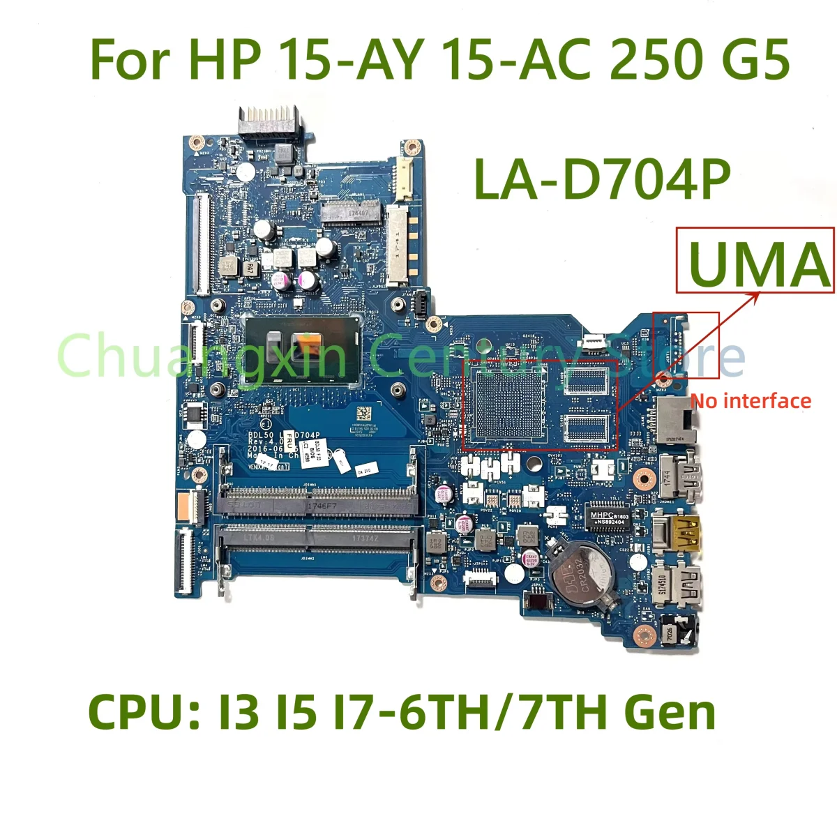 

For HP 15-AY 15-AC 250 G5 Laptop motherboard LA-D704P With CPU I3 I5 I7-6TH/7TH Gen 100% Tested Fully Work