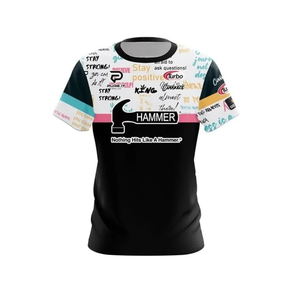 Summer Men Hammer Motivational Text Split Color Bowling Jersey Short Sleeve Performance Sports Tee