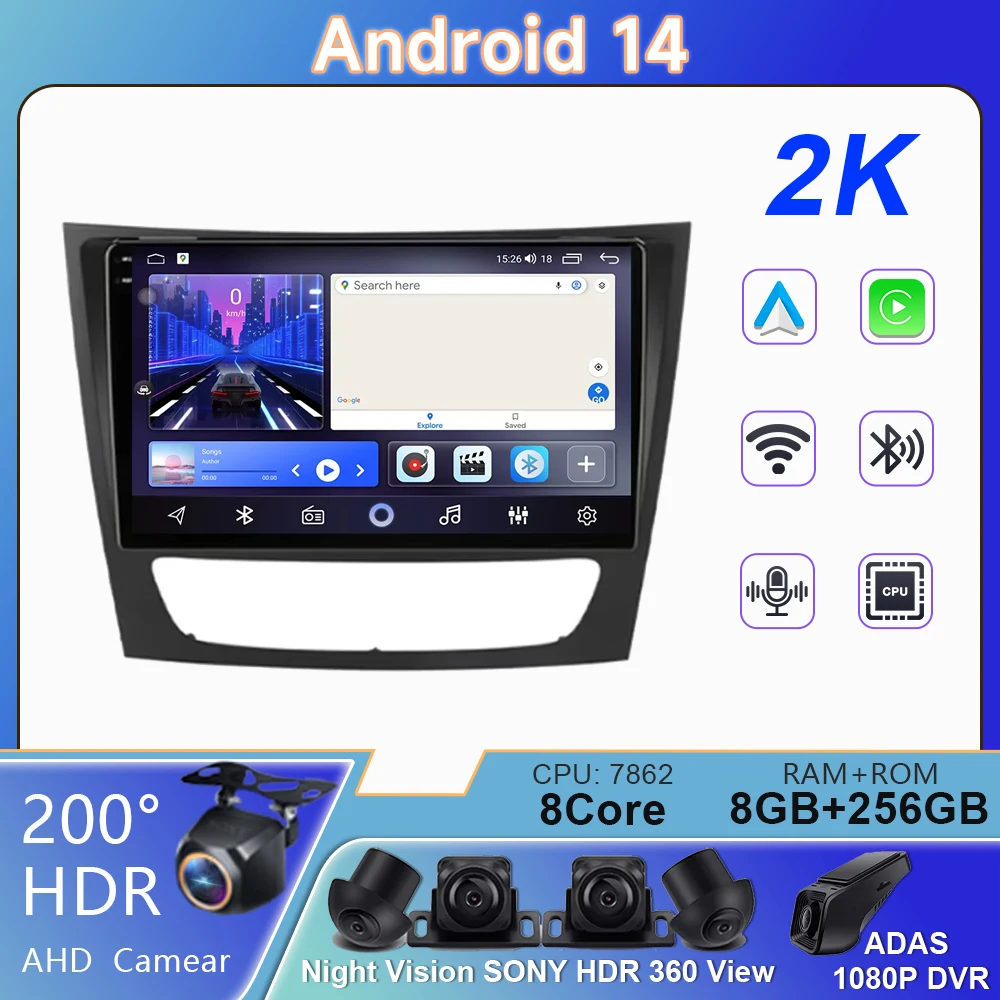 For Mercedes Benz E-class W211 E200 E220 E300 E350 E240 E270 E280 CLS CLASS W219 Car Radio Wireless Carplay Android Auto No DVD