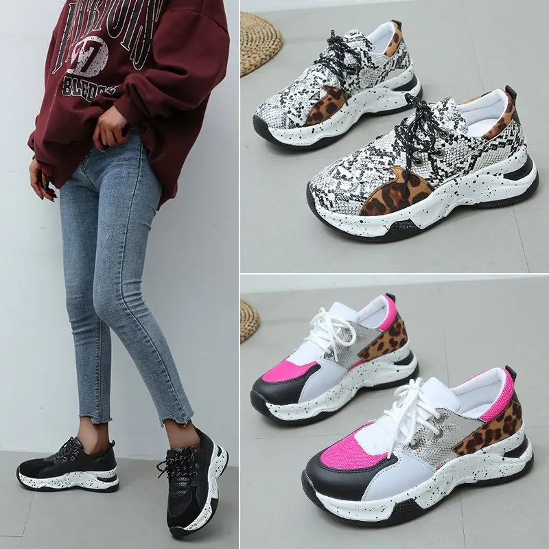 2024 Sommer Damenschuhe Damen Turnschuhe Mode Leoparden muster Mesh Atmung Damen Laufschuhe Outdoor Schnürung