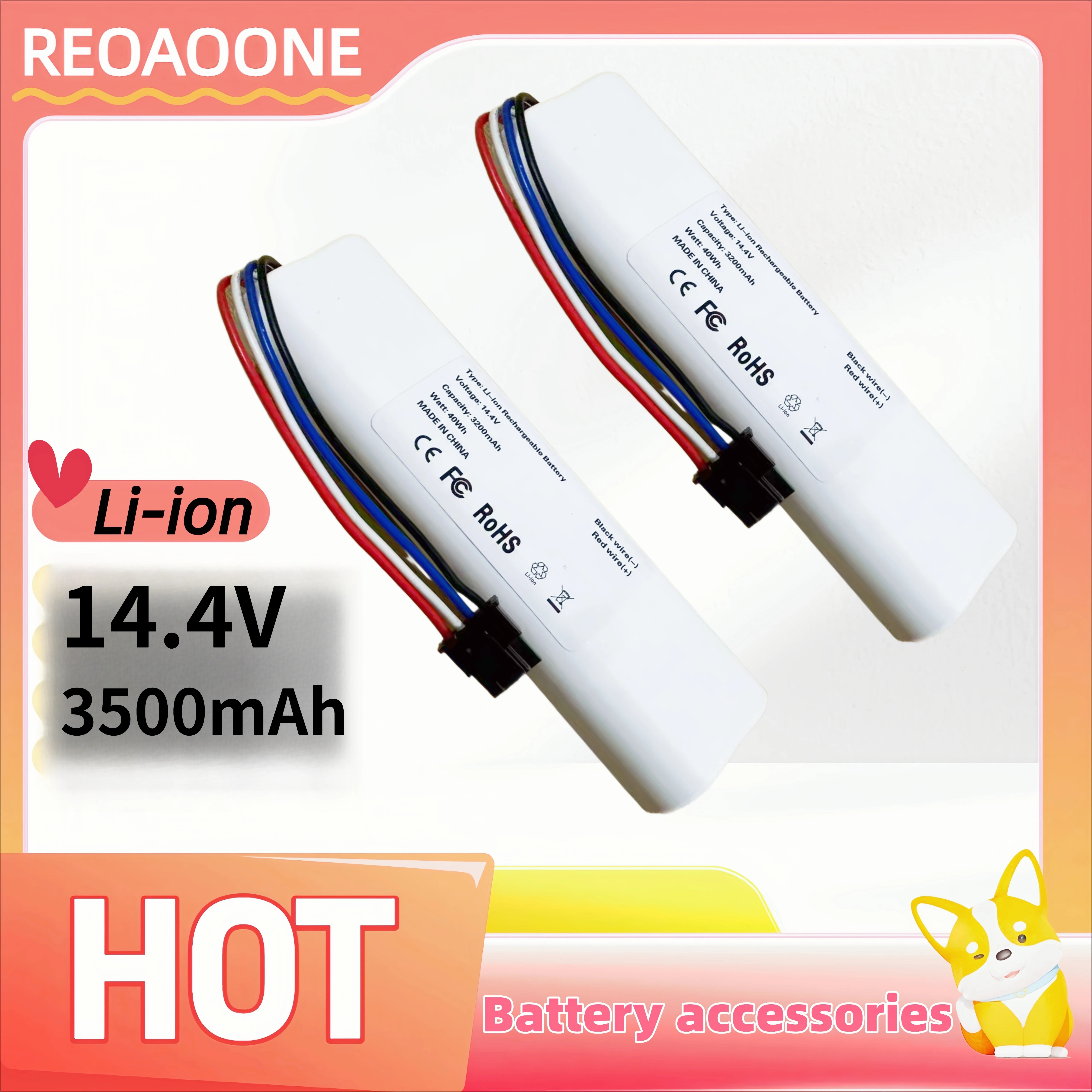 

Replacement Battery P2026-4S1P-MMBK for Xiaomi 2C XMSTJQR2C Trover RLS3, 14.4V 3500mAh Li-ion Battery Pack for Robot Vacuum