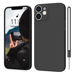 Phone Case for iPhone 15 14 13 12 11 Pro Max Mini iPhone X Xs Max XR Silicone Case with 1 Lanyard Protect Scratch Resistant Back