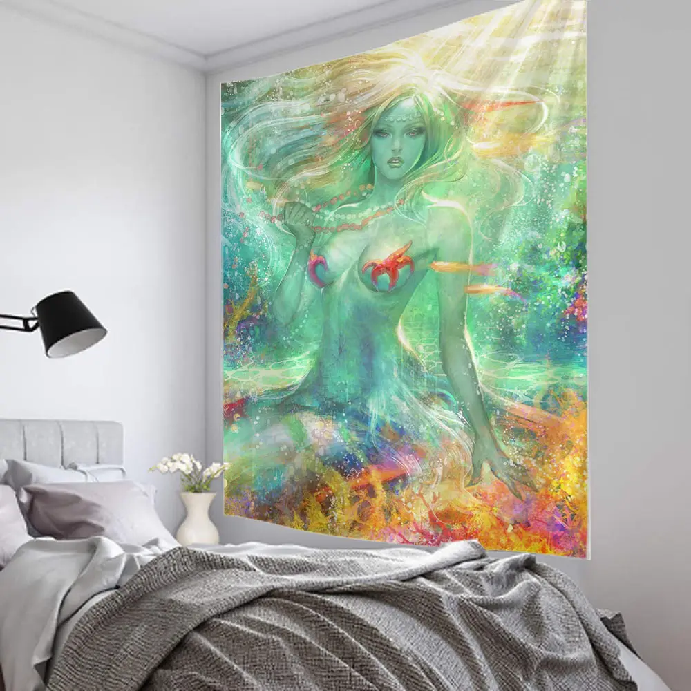 Psychedelic mermaid mermaid girl background decoration tapestry home children's room decoration tapestry