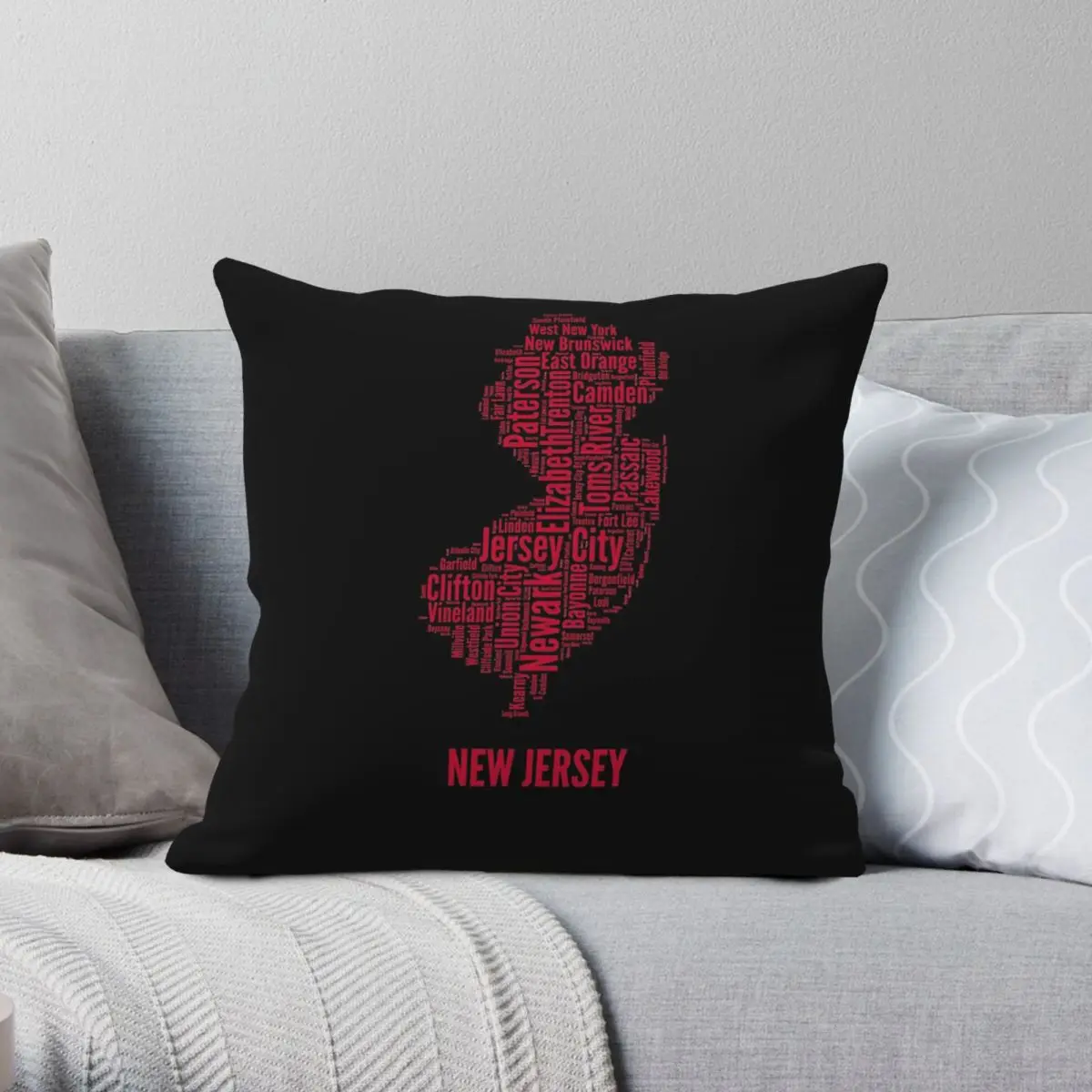 New Jersey Map Shape Pillowcase Polyester Linen Velvet Printed Zip Decorative Home Cushion Case 45x45