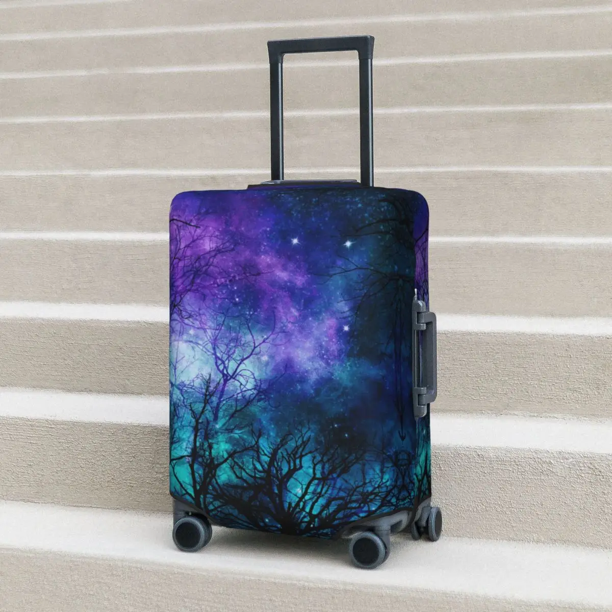 

Fantasy Magical Forest Print Suitcase Cover Dreaming Starry Sky Flight Cruise Trip Strectch Luggage Supplies Protection