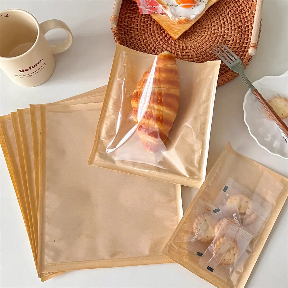 10 Pcs Disposable Sealed Bread Bag Baking Food Packaging Bag Oil Proof Paper Toast Bag Sandwich Donut Biscuit BagV