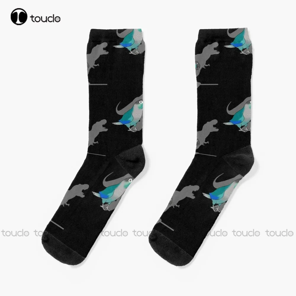 Turquoise Green Cheeked Conure T-Rex Socks Halloween Baseball Socks Men Personalized Custom Unisex Adult Teen Youth Socks