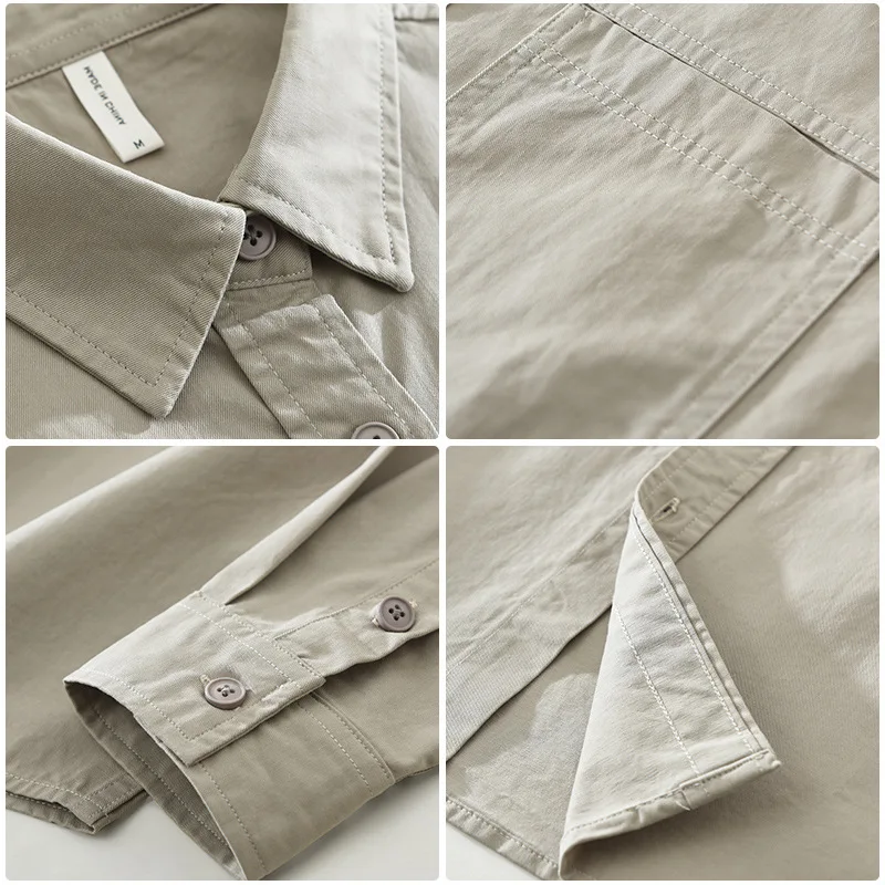 قميص قطني 100% بأكمام طويلة للرجال ملابس متعددة الجيوب ملابس الشارع الشهير 2025 خريف جديد قميص رجالي غير رسمي
