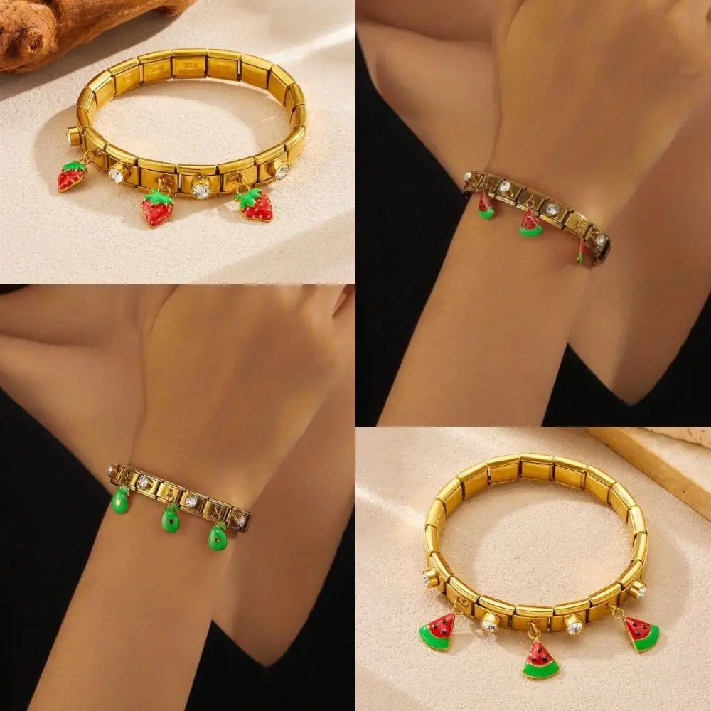 

Golden Color Stainless Steel Bracelet Watermelon Avocado Design Classics Style Zircon Bracelet Hypoallergenic Fruit Bracelet