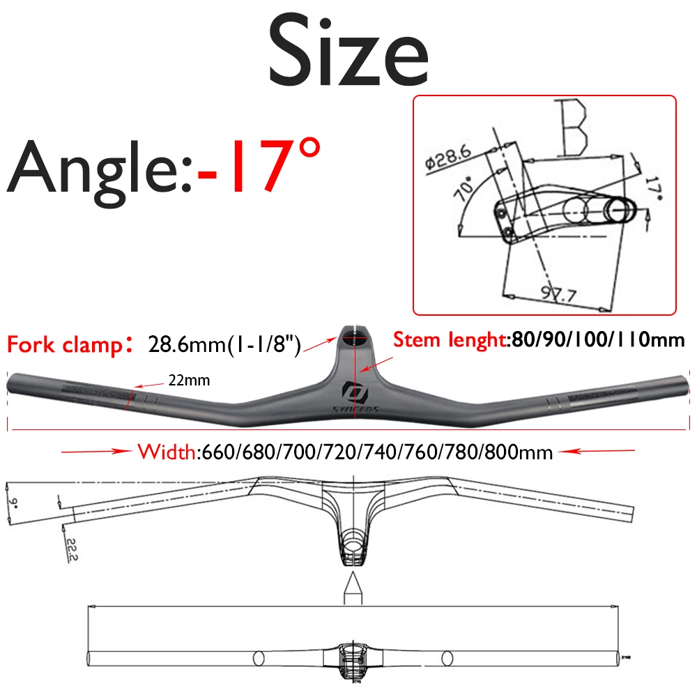 syncros Custom Full Carbon Fiber Mountain Bike Integrated MTB Parts FRASER IC SL  -17 Degree Bicycle Handlebar