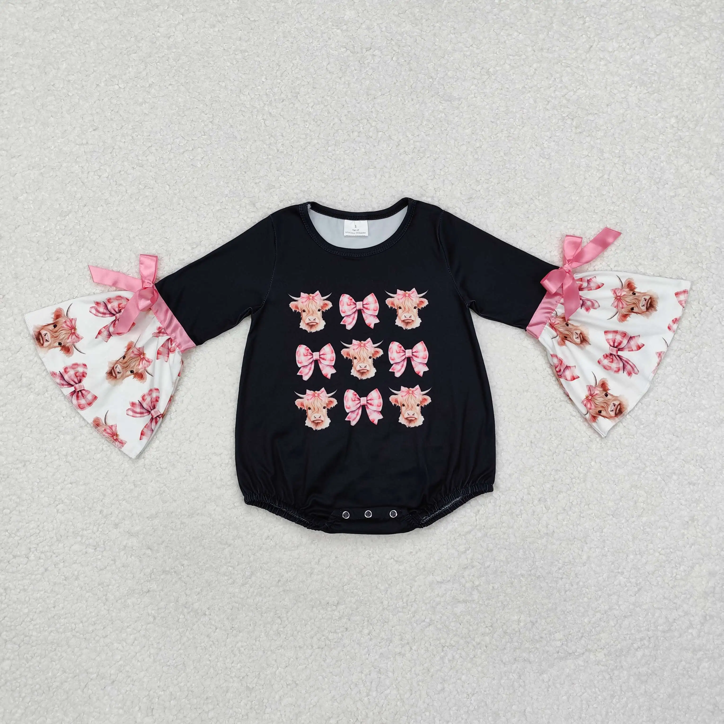 

Highland Cow Bows Print Baby Girls Fall Western Romper RTS Wholesale Toddlers Boutique Baby High Quality Factory Price Clothes