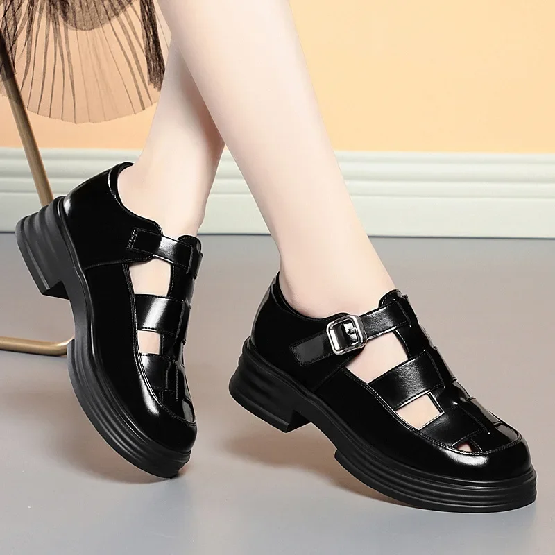 Универсальные удобные туфли на платформе с толстой подошвой 3,5 см, женские летние сандалии-гладиаторы на среднем квадратном каблуке 202, офисные пляжные сандалии для мам