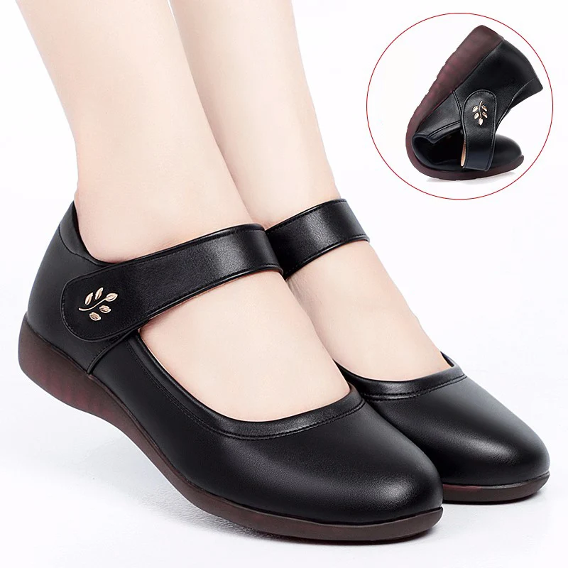 Rimocy 2024 New Soft Bottom Flats Women Black Ankle Strap Casual Shoes Woman Comfortable Pu Leather Shallow Mouth Mom Shoes