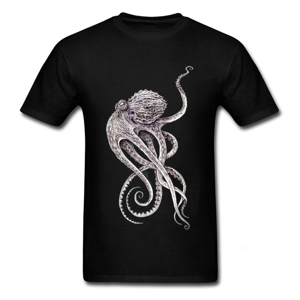 Elegant Octopus TShirt  Retro Black T-shirt Men Steampunk Tops Tees Personalized Short Sleeve TShirt Father Day Gift Cloth