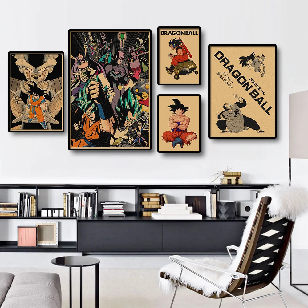 Affiche sur toile, dessin animé japonais, rétro Dragon Ball, Goku, Gohan, Vegeta, Piccolo Friza, peinture murale, cadeau pour enfants