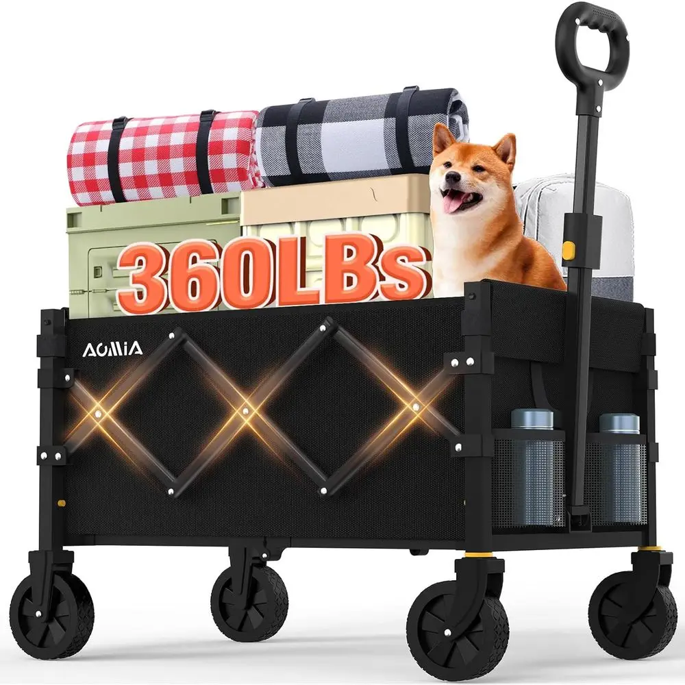 

Collapsible Heavy Duty Folding Wagon with Wheels, 360LBS Weight Capacity, Portable All Terrain Utility Wagon for Groceries, Spor