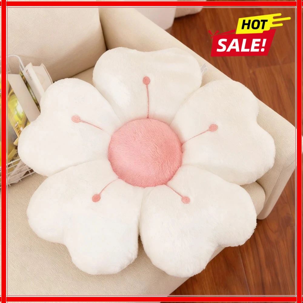 Weiches Plüsch-Gänseblümchen-Dekokissen - Gemütliches Zierkissen für Bett & Sofa, Weiß/Rosa, Entzückendes Blumendesign