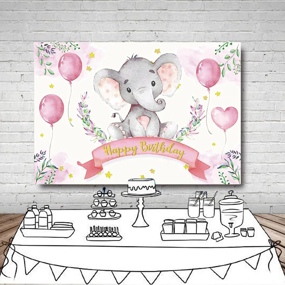 Cartoon Elephant Birthday Background Cloth Birthday Party Decoration Banner First Birthday Gift Baby Show Photography Props