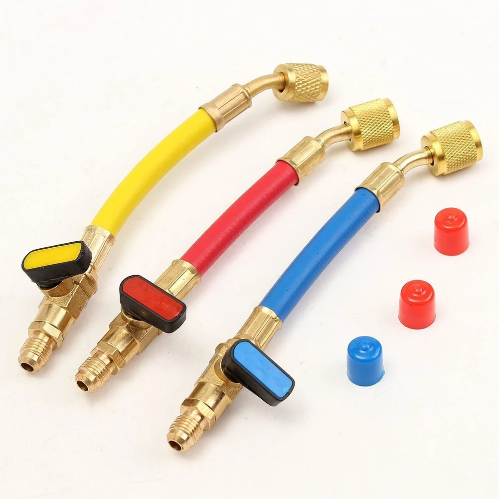 Pressure Resistant Coolant Charging Hose with 1/4 Inch Brass Ball Valve for Car Air Conditioning System Refill