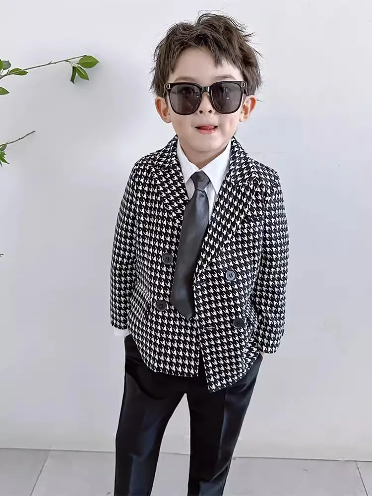 Children Noble Jacket Pants Tie 3PCS Photograph Suit Kids Birthday Party Dress Boys Wedding Brides Performance Party Set