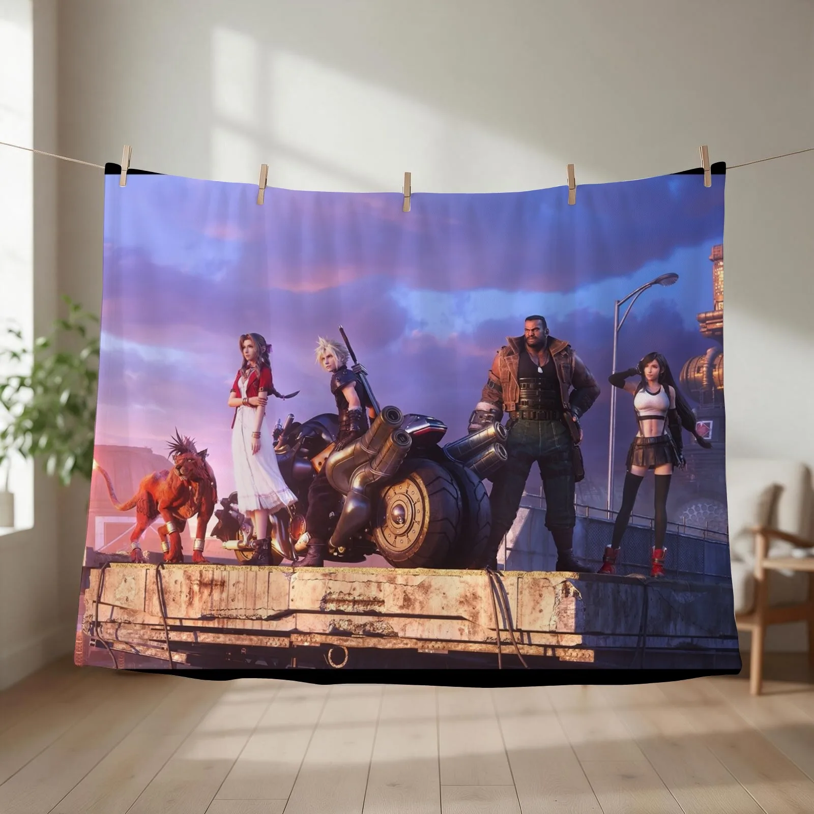 FFVII Cloud & Cast Throw Blanket couch cozy soft plush fuzzy picnic outdoor blanket