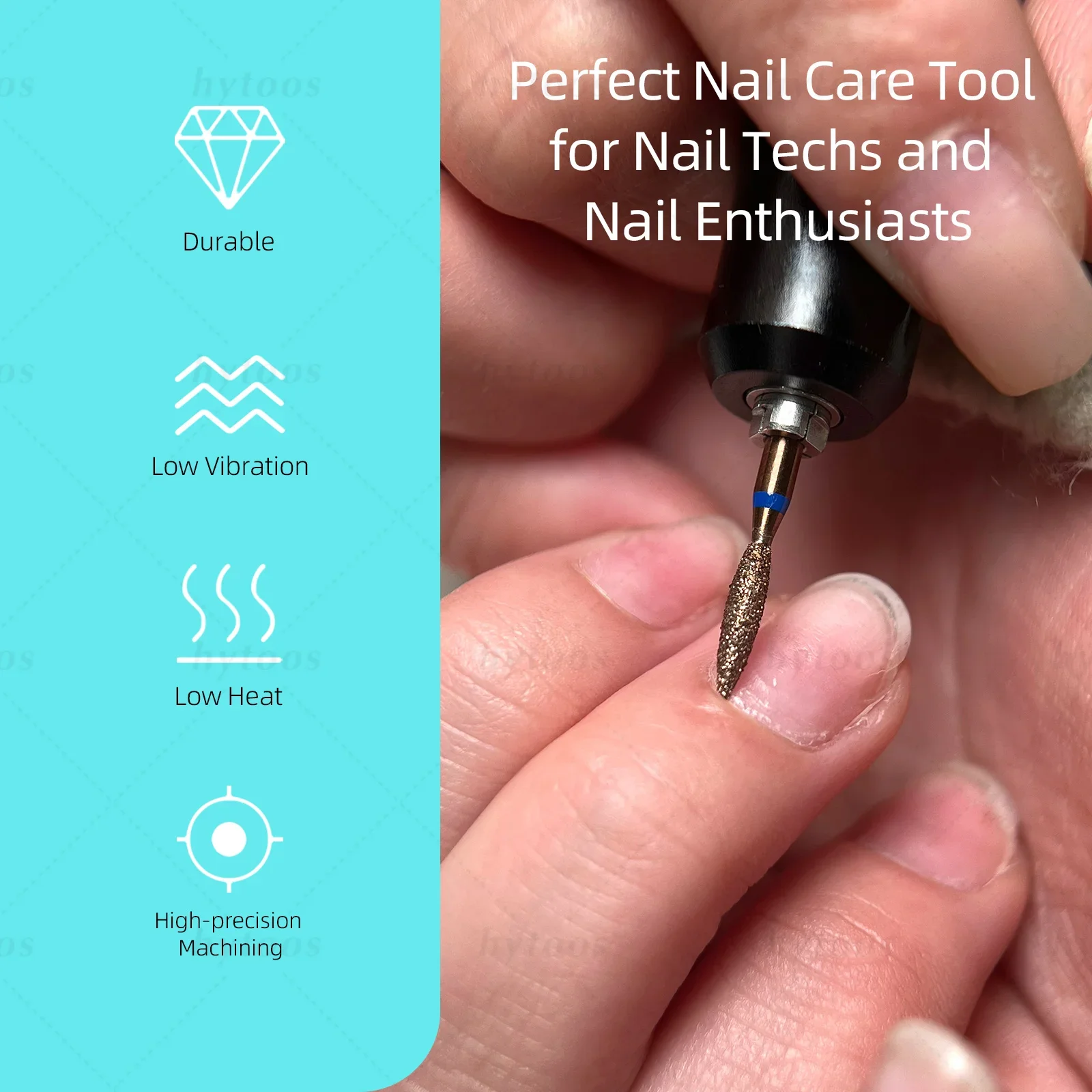 HYTOOS Pointed Flame Diamond Nail Drill Bits for Cuticle Removal Copper Coated Russian Burr Dead Skin Clean Pro Manicure Tools